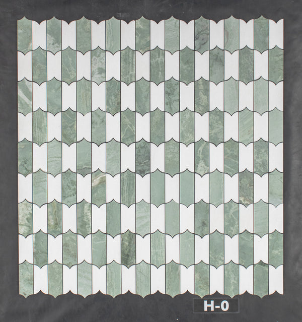 Mosaico Thassos Regalia verde esmeralda y blanco pulido