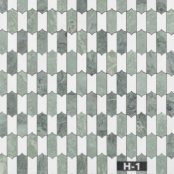 Emerald Green & White Thassos Regalia Mosaic Honed