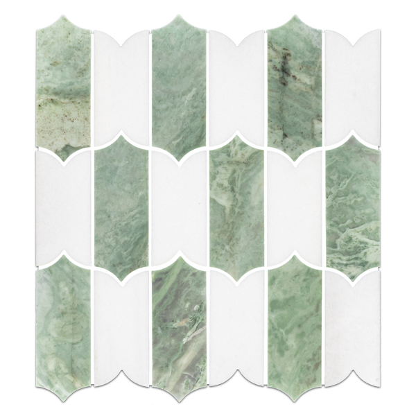Mosaico Thassos Regalia verde esmeralda y blanco pulido