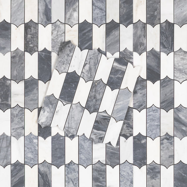 Pearl White & Bardiglio Nuvolato Regalia Mosaic Honed