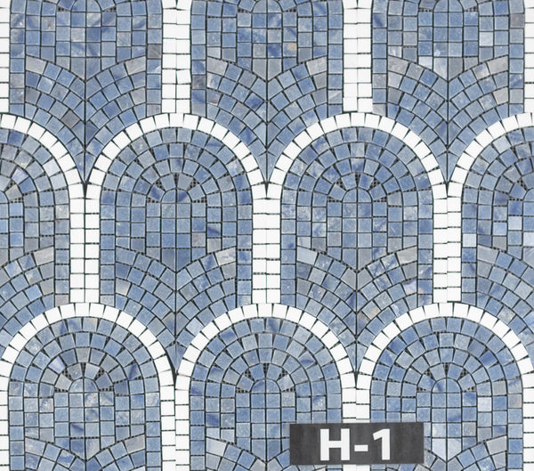 White Thassos & Azul Macauba Curvosa Mosaic Honed