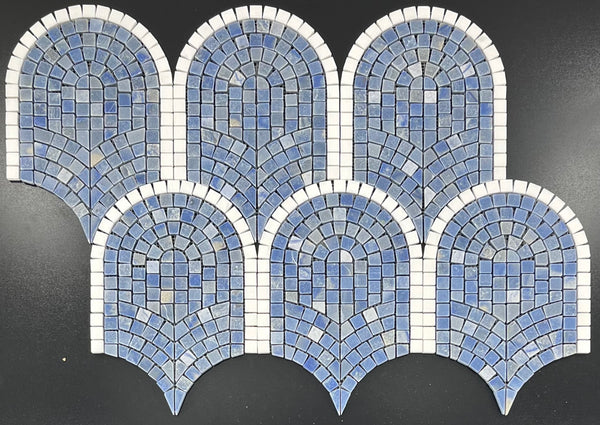 White Thassos & Azul Macauba Curvosa Mosaic Honed