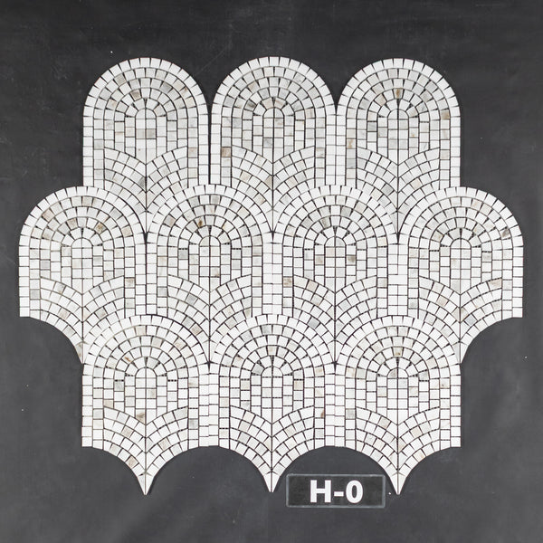 Mosaico Bianco Oro y Blanco Thassos Curvosa pulido