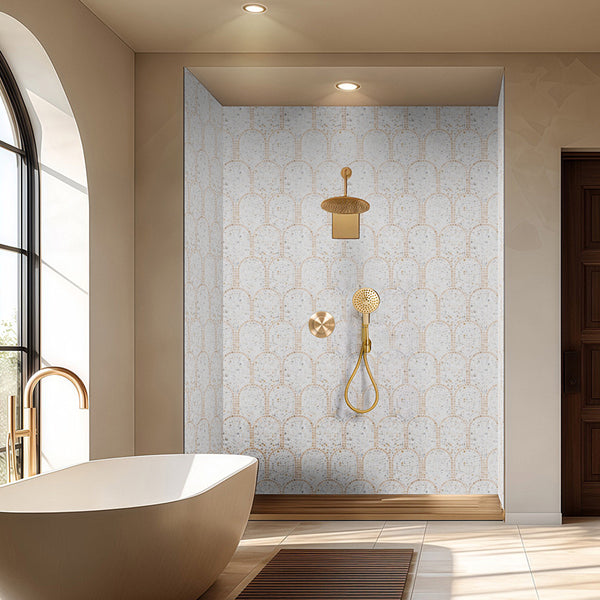 Calacatta Gold & Crema Marfil Curvosa Mosaic Honed