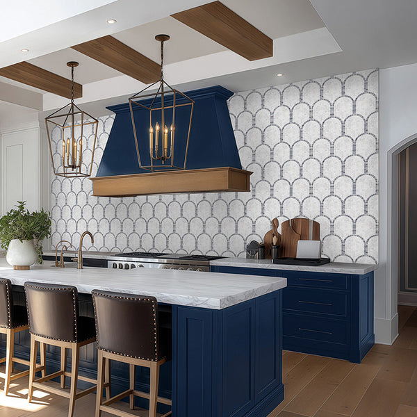 Pearl White & Bardiglio Nuvolato Curvosa Mosaic Honed