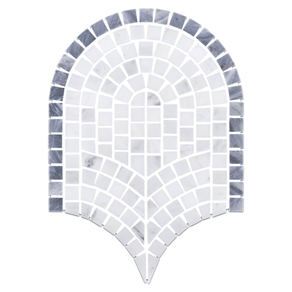 Mosaico blanco perla y Bardiglio Nuvolato Curvosa pulido