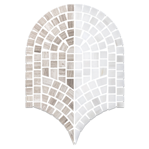 Mosaico de doble curvatura de dolomita y madera de playa pulido