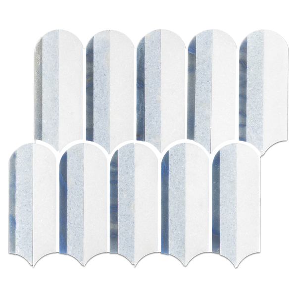Azul Macauba, Blue Celeste & White Thassos Tri-Blend Wave Mosaic Polished