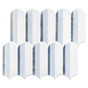 Azul Macauba, Blue Celeste & White Thassos Tri-Blend Wave Mosaic Polished