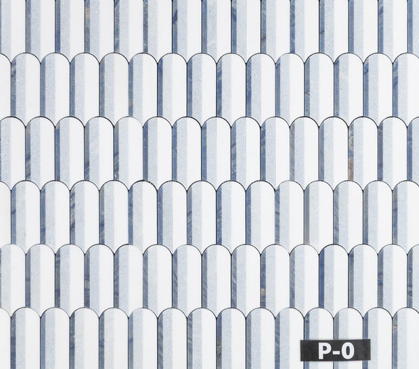 Azul Macauba, Blue Celeste & White Thassos Tri-Blend Wave Mosaic Polished