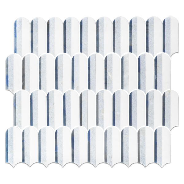 Azul Macauba, Blue Celeste & White Thassos Tri-Blend Wave Mosaic Polished