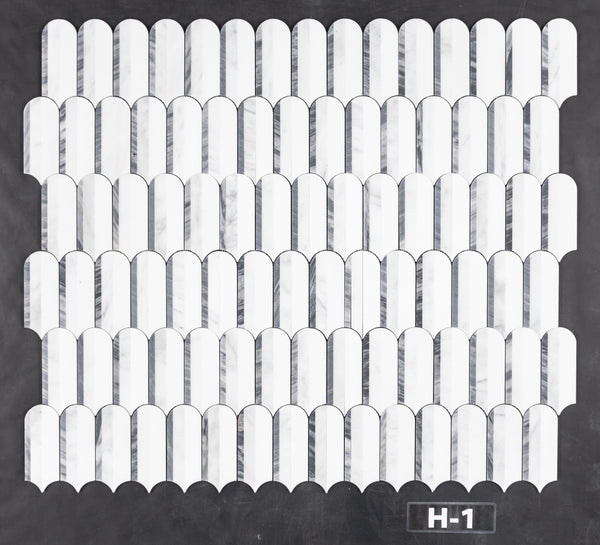 Bardiglio Nuvolato, Pearl White & White Thassos Tri-Blend Wave Mosaic Honed