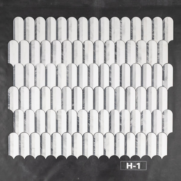 Bardiglio Nuvolato, Pearl White & White Thassos Tri-Blend Wave Mosaic Honed