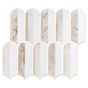 Crema Marfil, Bianco Oro & White Thassos Tri-Blend Wave Mosaic Honed
