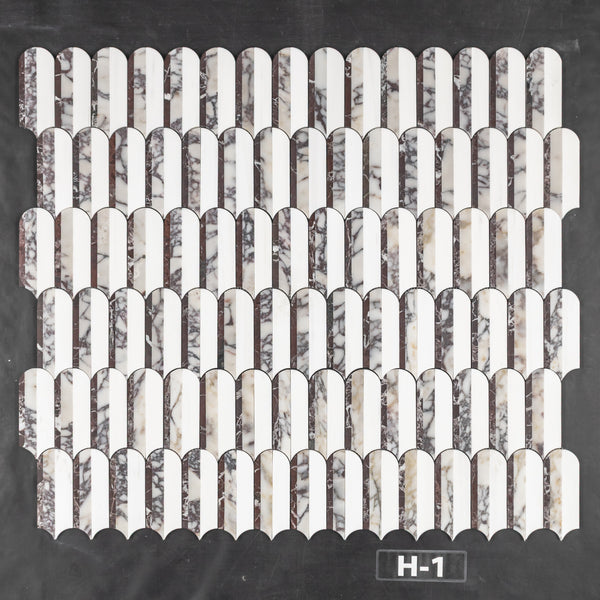 Rosso Levanto, Bianco Violetta & Dolomite Tri-Blend Wave Mosaic Honed