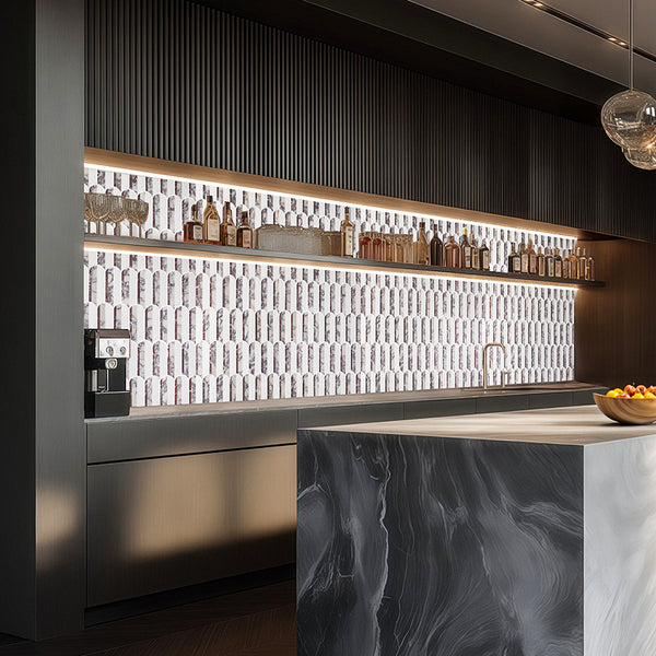 Rosso Levanto, Bianco Violetta & Dolomite Tri-Blend Wave Mosaic Honed