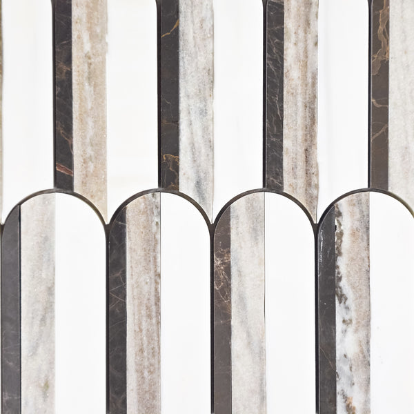 Espresso, Cinnamon Beige & Dolomite Tri-Blend Wave Mosaic Honed