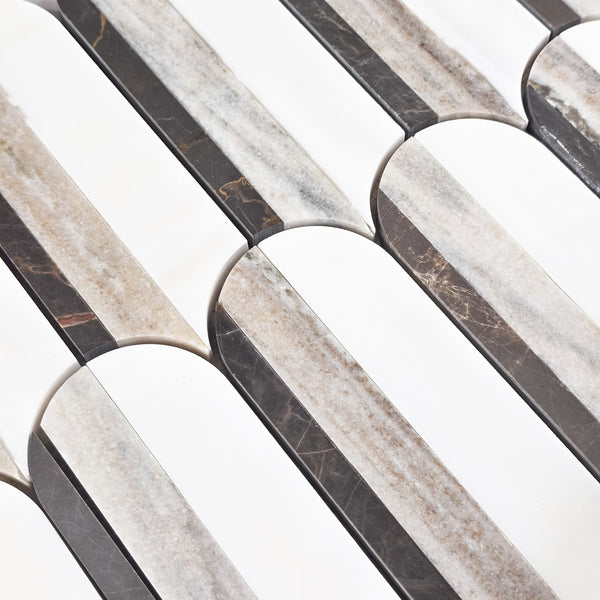 Espresso, Cinnamon Beige & Dolomite Tri-Blend Wave Mosaic Honed