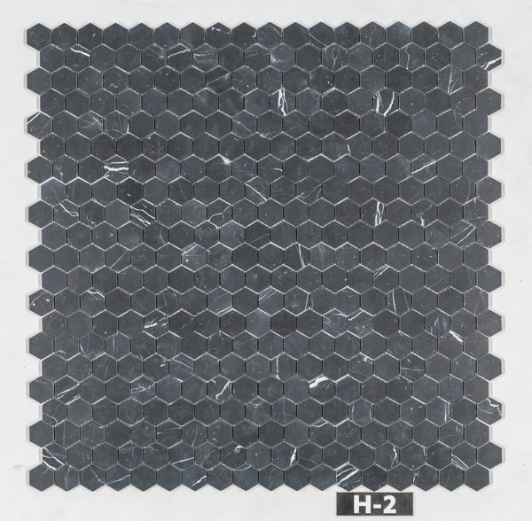 Black 2" Hexagon Mosaic Honed