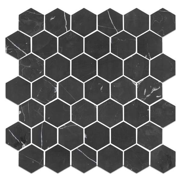 Black 2" Hexagon Mosaic Honed