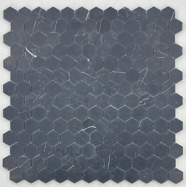 Black 2" Hexagon Mosaic Honed