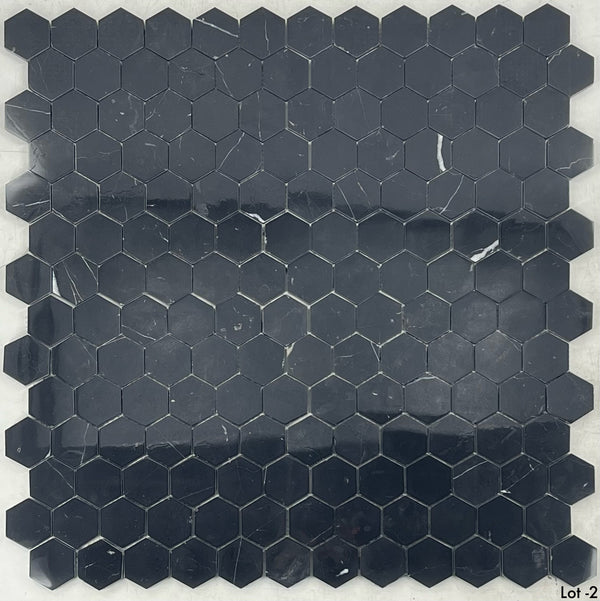 Black 2" Hexagon Mosaic Polished