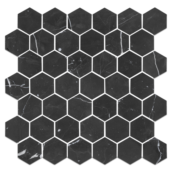 Black 2" Hexagon Mosaic Polished