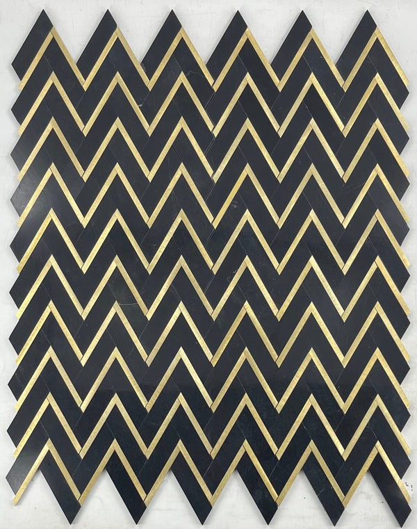 Black Herringbone with Gold Aluminum Mosaic Polished