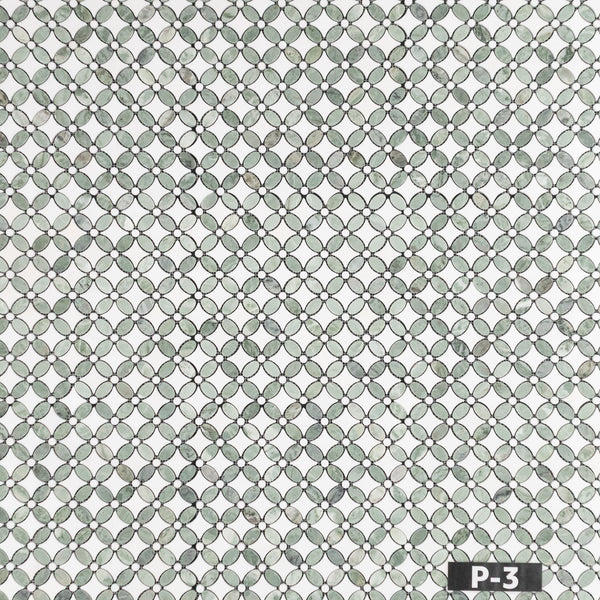 Emerald Green Fleur with White Thassos Mosaic Polished