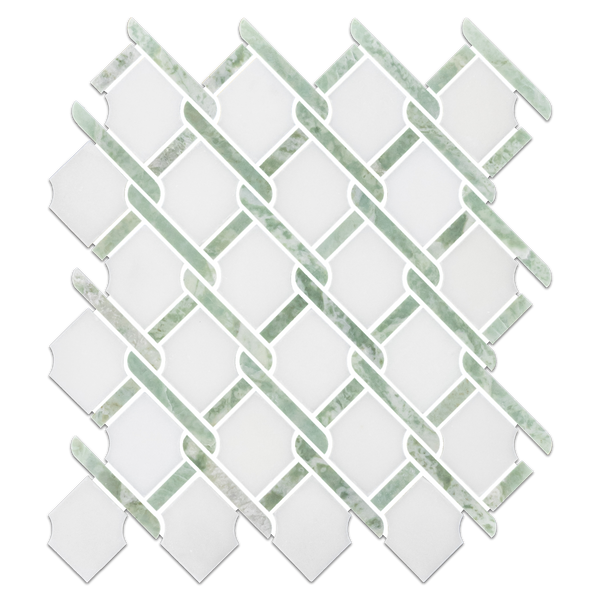 White Absolute Argyle with Emerald Green Bar Mosaic Polished