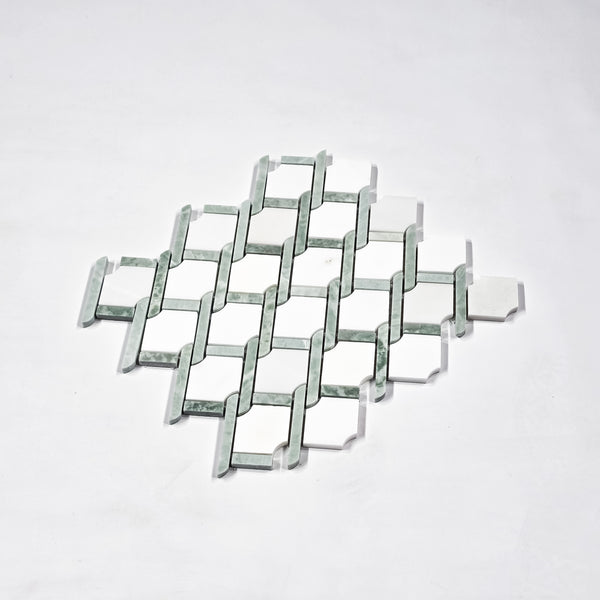 White Absolute Argyle with Emerald Green Bar Mosaic Polished - Elon Tile & Stone