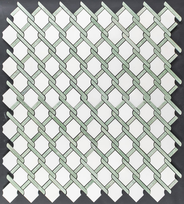 Argyle absoluto blanco con mosaico de barra verde esmeralda pulido