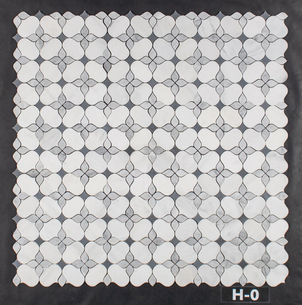 Pearl White Silhouette with Mystic Gray and Bardiglio Mosaic Honed