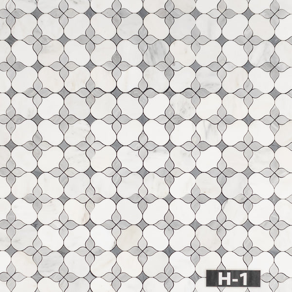 Pearl White Silhouette with Mystic Gray and Bardiglio Mosaic Honed