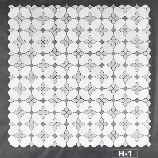 Pearl White Silhouette with Mystic Gray and Bardiglio Mosaic Honed
