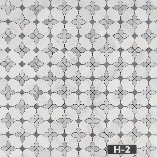 Pearl White Silhouette with Mystic Gray and Bardiglio Mosaic Honed
