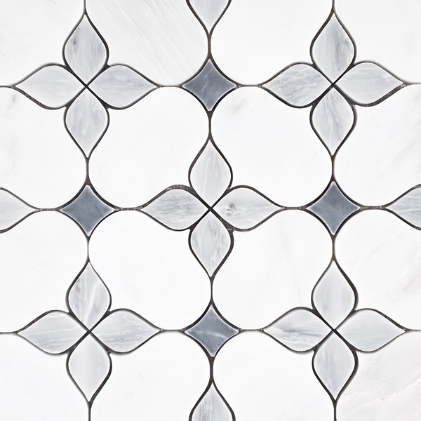 Pearl White Silhouette with Mystic Gray and Bardiglio Mosaic Honed
