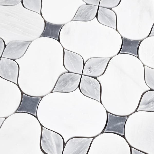Pearl White Silhouette with Mystic Gray and Bardiglio Mosaic Honed