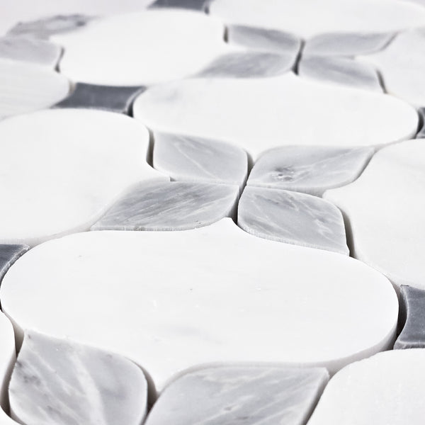 Pearl White Silhouette with Mystic Gray and Bardiglio Mosaic Honed