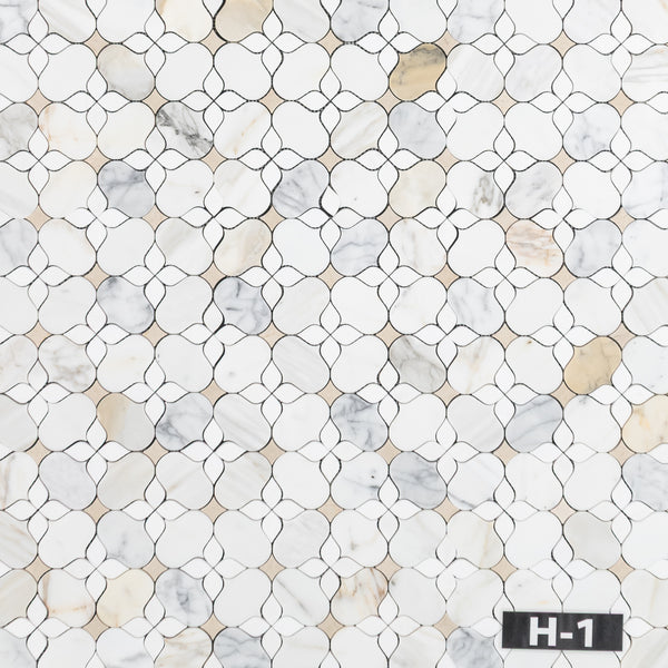 Calacatta Gold Silhouette with White Thassos and Crema Marfil Mosaic Honed - Elon Tile & Stone
