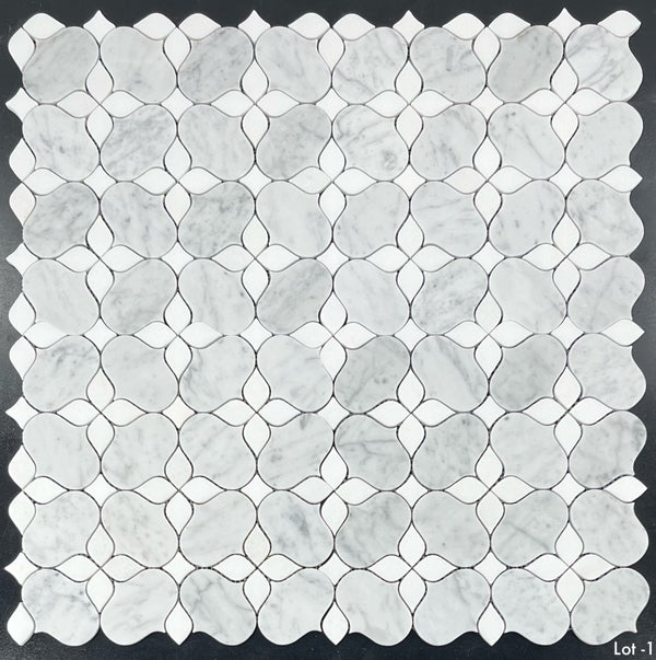 Bianco Carrara Silhouette with White Thassos Mosaic Honed