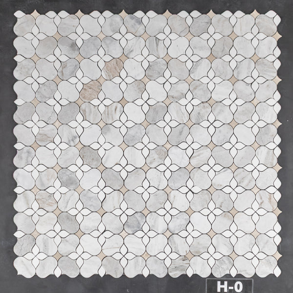 Bianco Oro Silhouette with White Thassos and Crema Marfil Mosaic Honed