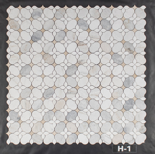 Bianco Oro Silhouette with White Thassos and Crema Marfil Mosaic Honed