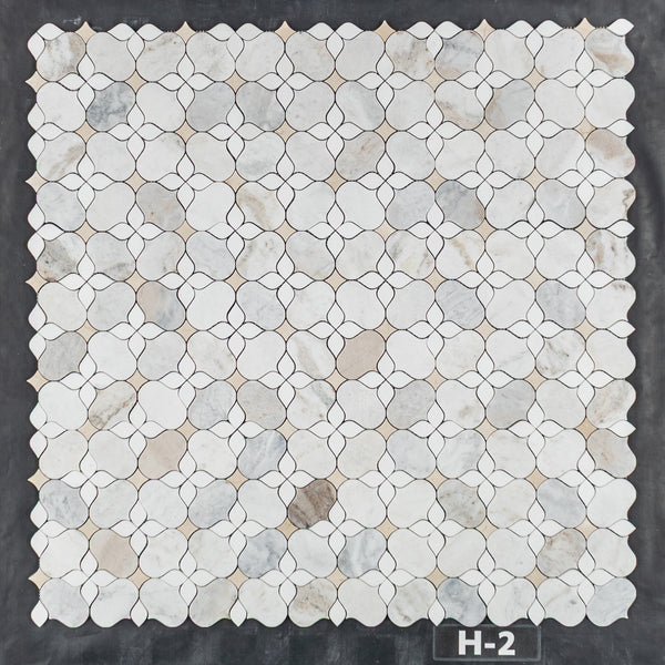 Bianco Oro Silhouette with White Thassos and Crema Marfil Mosaic Honed