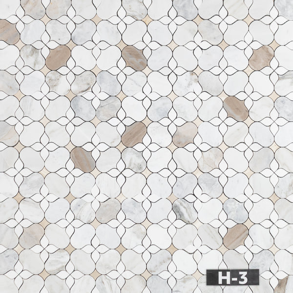 Silueta Bianco Oro con Thassos Blanco y Mosaico Crema Marfil Afinado