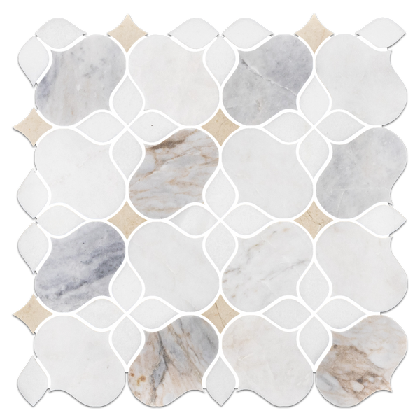 Silueta Bianco Oro con Thassos Blanco y Mosaico Crema Marfil Afinado
