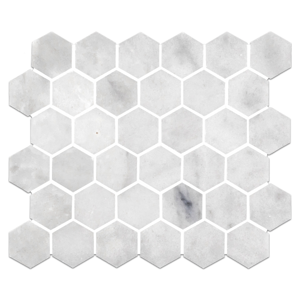 Mosaico hexagonal blanco glacial de 2" pulido