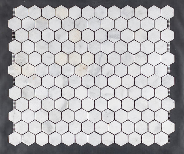 Mosaico hexagonal blanco glacial de 2" pulido