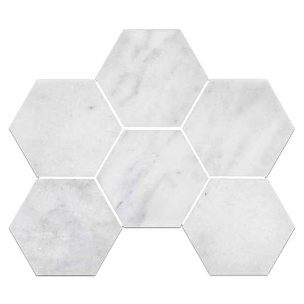 Mosaico hexagonal blanco glacial de 5" pulido