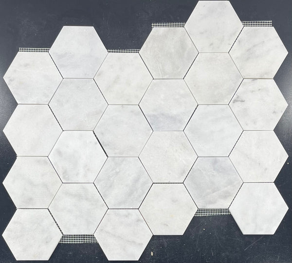 Mosaico hexagonal blanco glacial de 5" pulido